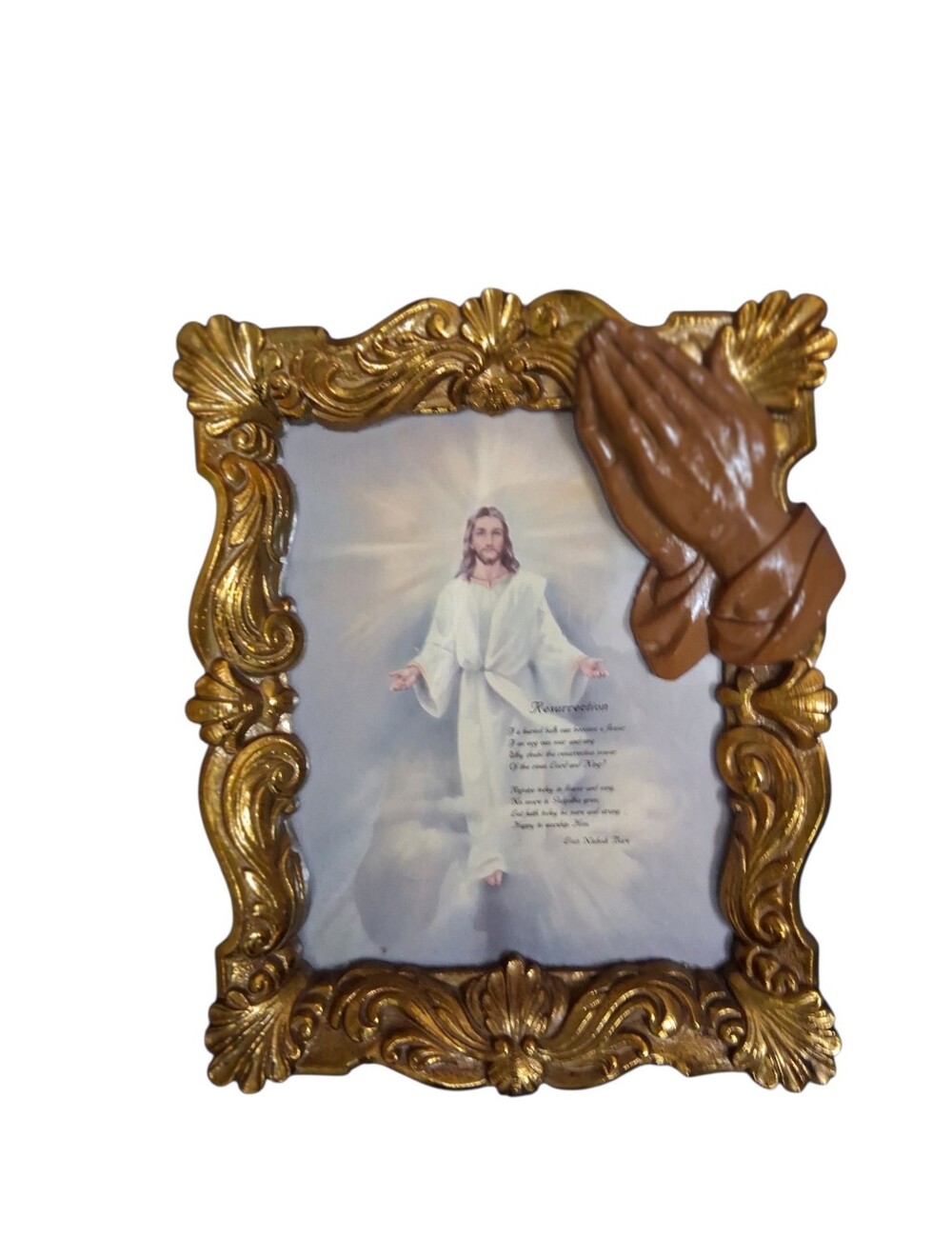 Vintage Gold Ornate Prayer Frame with Praying Hands